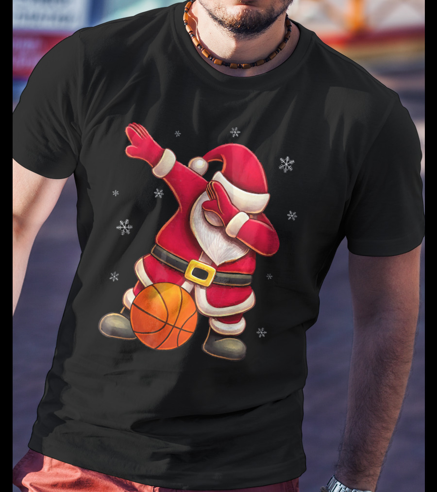Basketball Santa Dabbing With Hoops And Snowflakes T-Shirt
