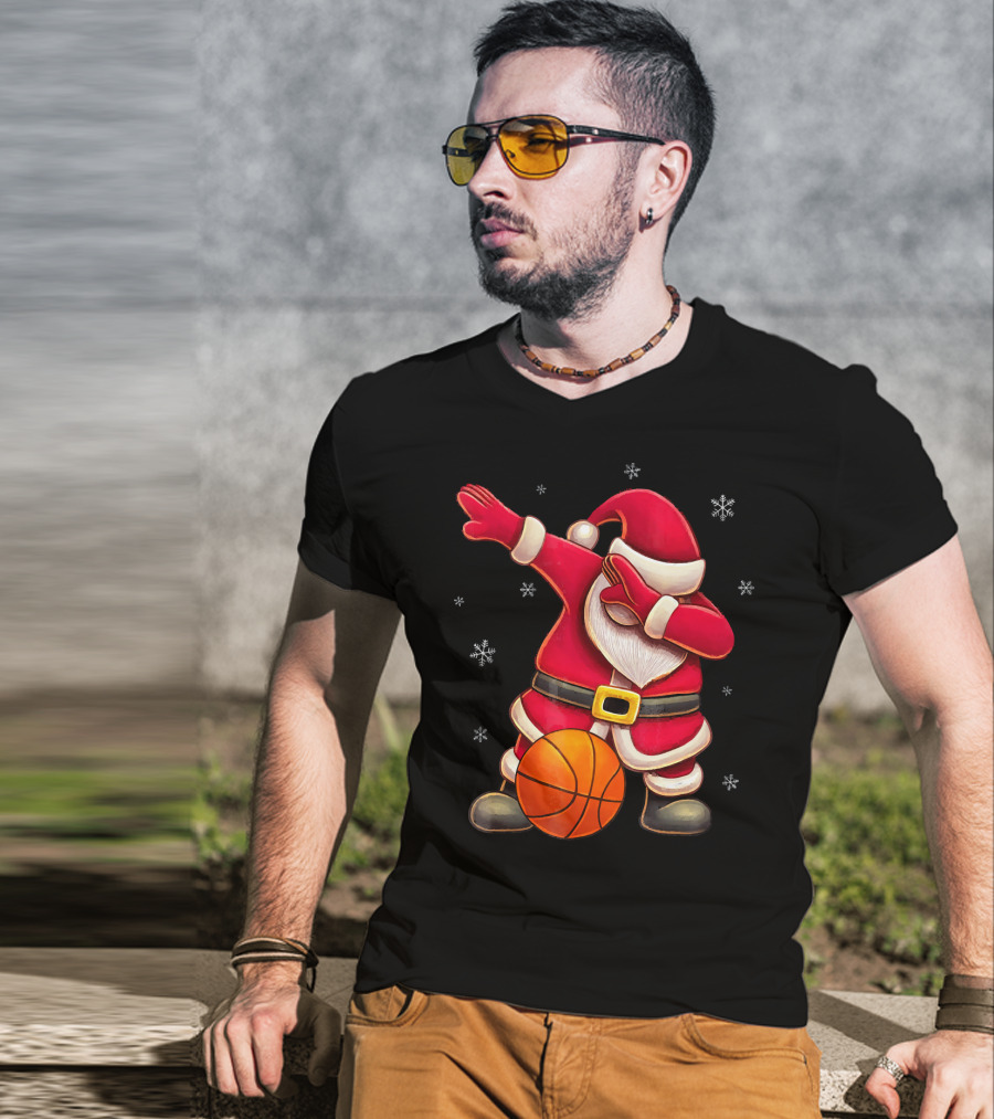 Basketball Santa Dabbing With Hoops And Snowflakes T-Shirt