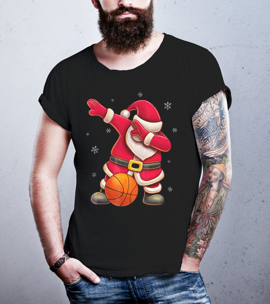 Basketball Santa Dabbing With Hoops And Snowflakes T-Shirt