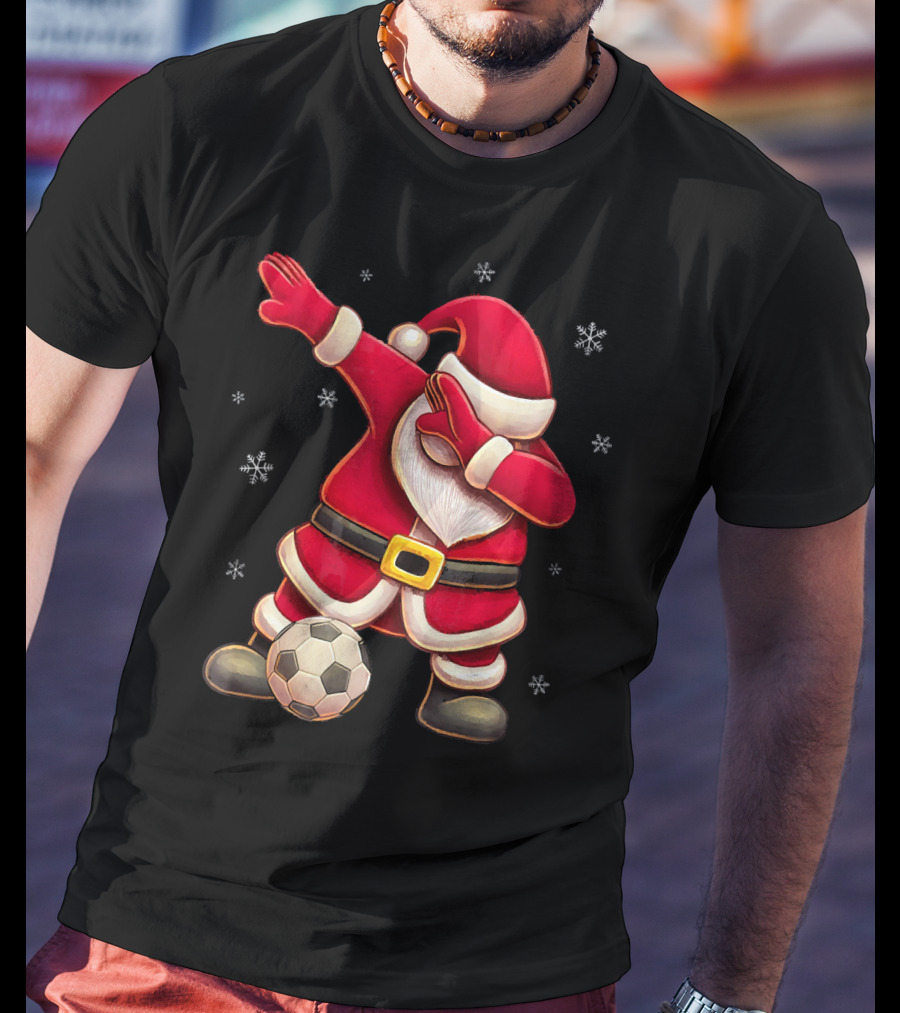Dabbing Santa Claus Soccer Snowflakes T-Shirt