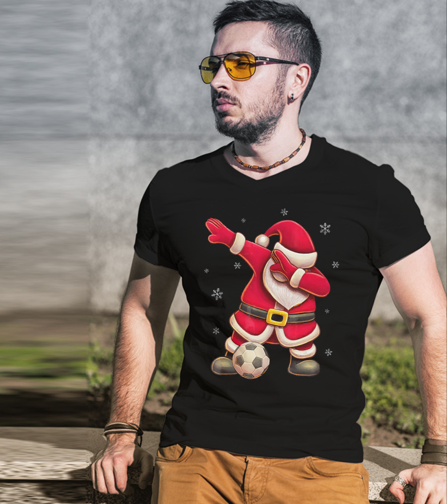Dabbing Santa Claus Soccer Snowflakes T-Shirt