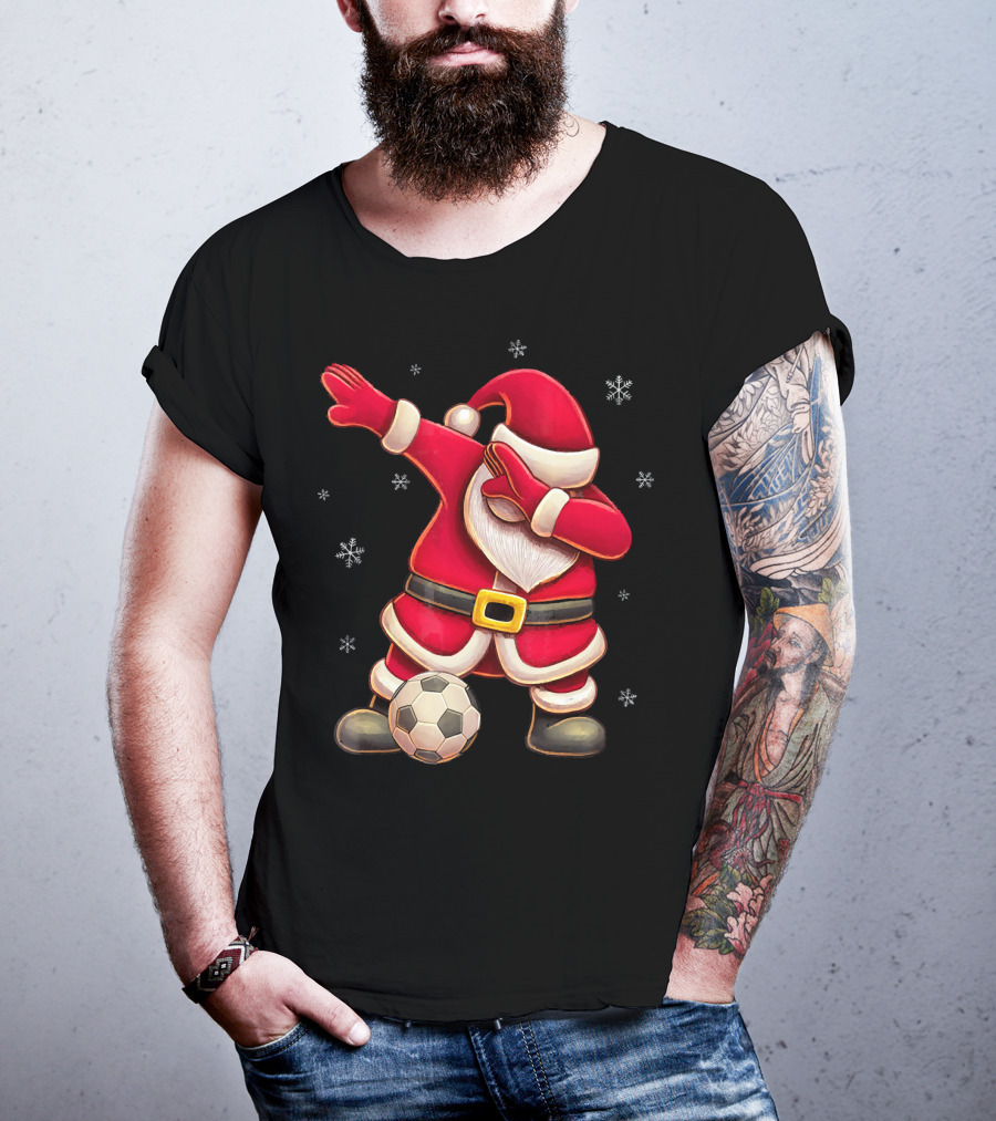 Dabbing Santa Claus Soccer Snowflakes T-Shirt