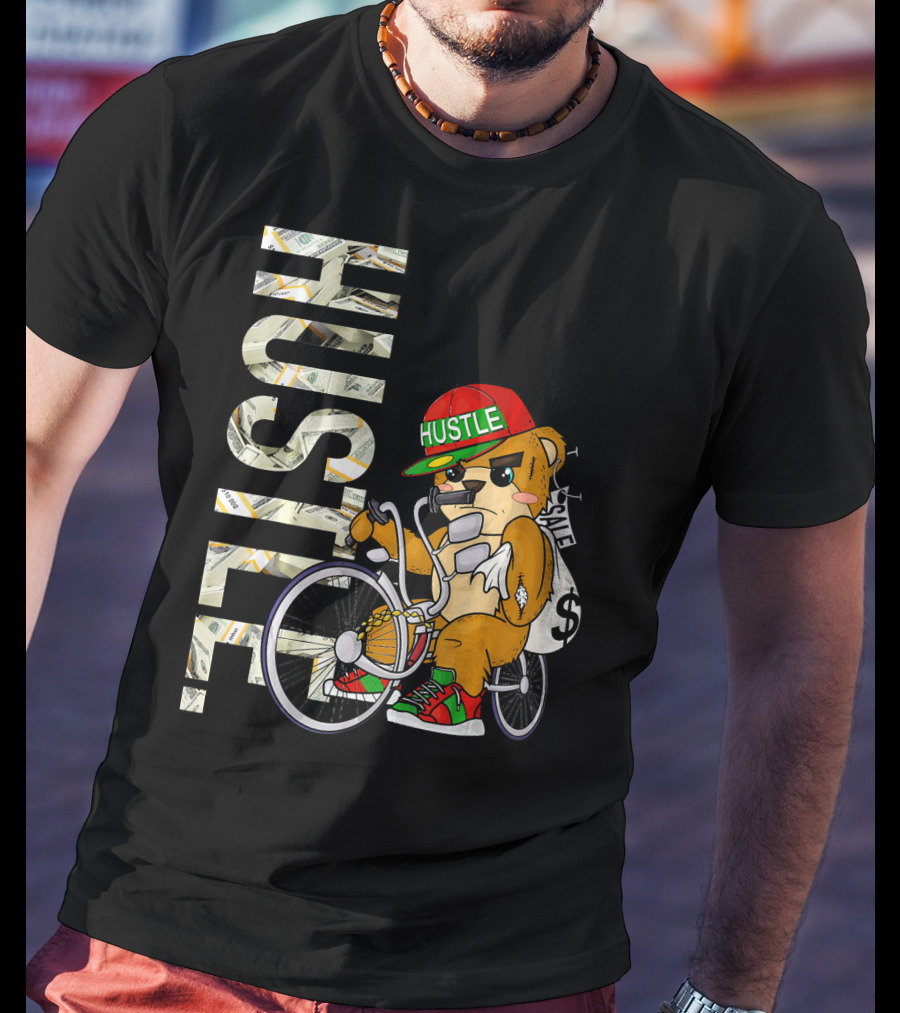 Hustle Teddy Dollar Shades Cap Low Rider Bike T-Shirt