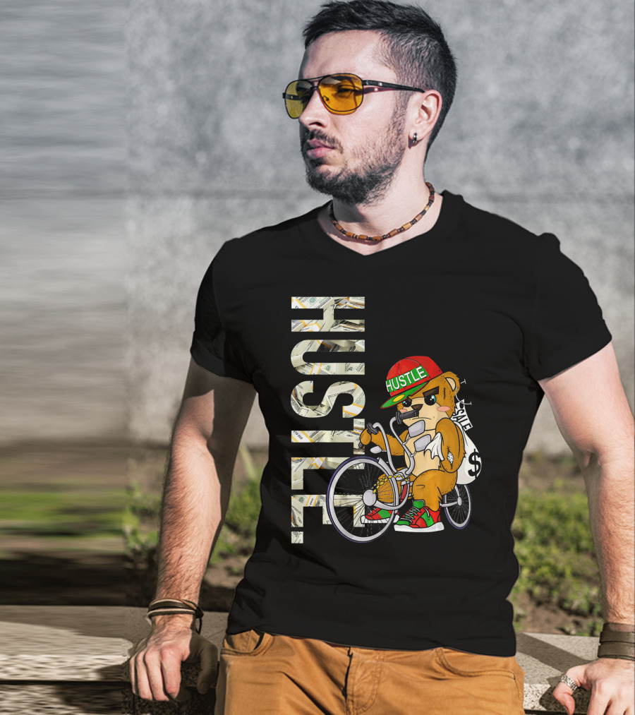 Hustle Teddy Dollar Shades Cap Low Rider Bike T-Shirt