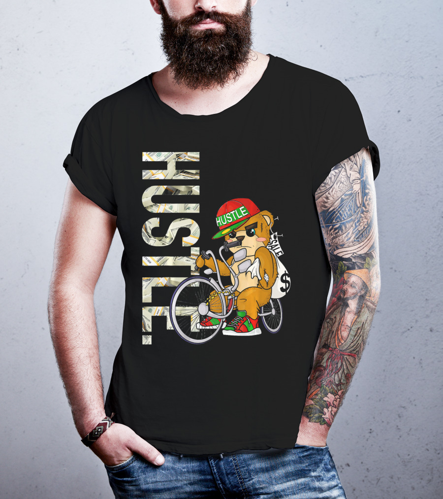Hustle Teddy Dollar Shades Cap Low Rider Bike T-Shirt