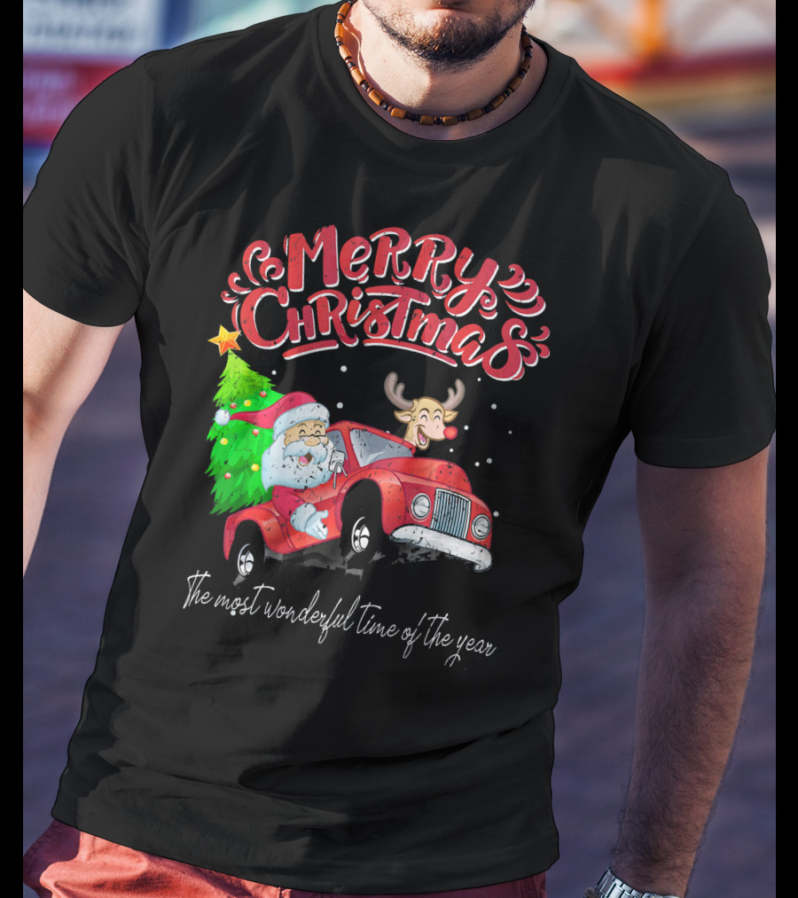 Merry Christmas Santa Reindeer Ride The Most Wonderful Time Of The Year T-Shirt