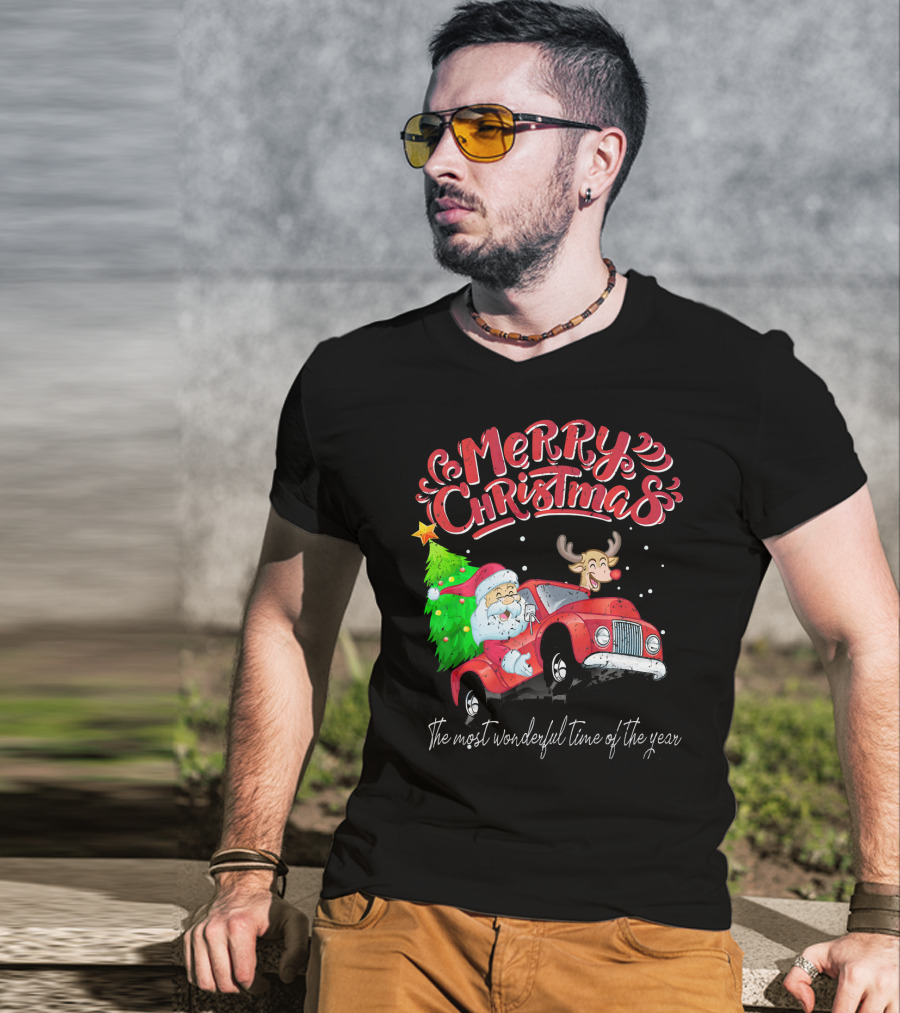 Merry Christmas Santa Reindeer Ride The Most Wonderful Time Of The Year T-Shirt