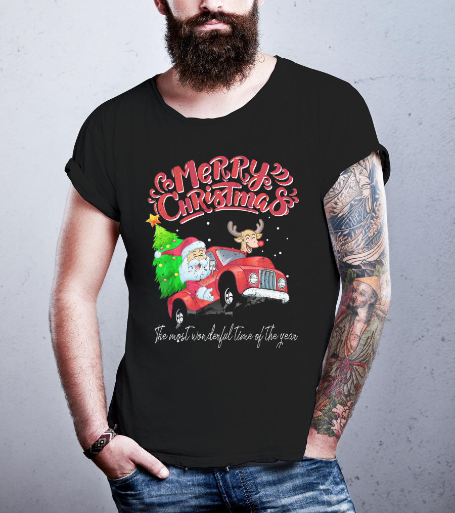 Merry Christmas Santa Reindeer Ride The Most Wonderful Time Of The Year T-Shirt