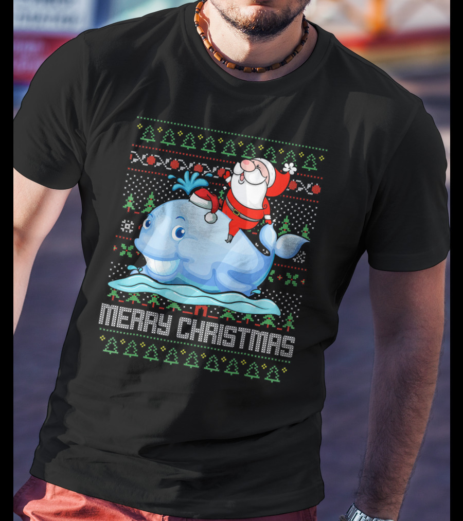 Merry Christmas Funny Santa Claus Riding Whale Holiday T-Shirt