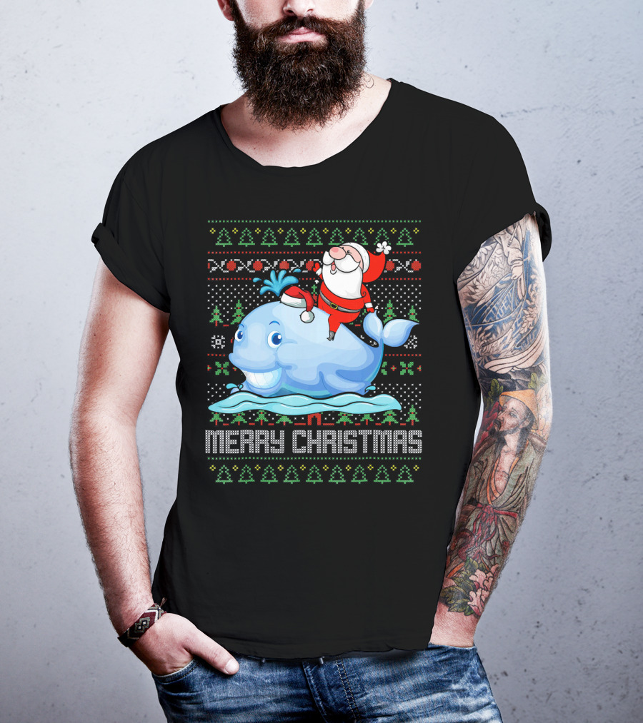 Merry Christmas Funny Santa Claus Riding Whale Holiday T-Shirt