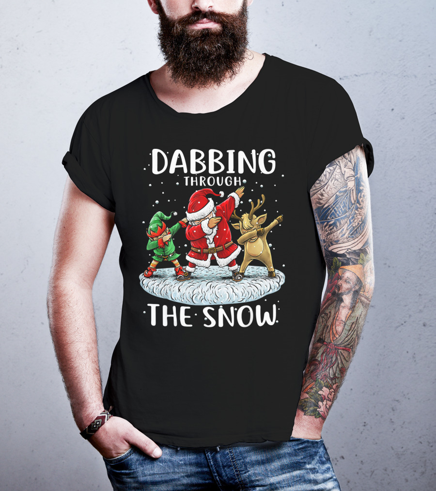 Dabbing Through The Snow Santa Elf Reindeer Funny Christmas T-Shirt