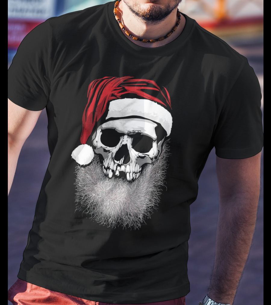 Muerto Father Christmas Skull Santa Hat Beard T-Shirt