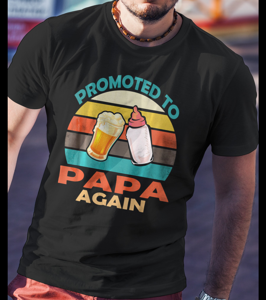 Promoted To Papa Again Vintage Beer And Baby Bottle T-Shirt