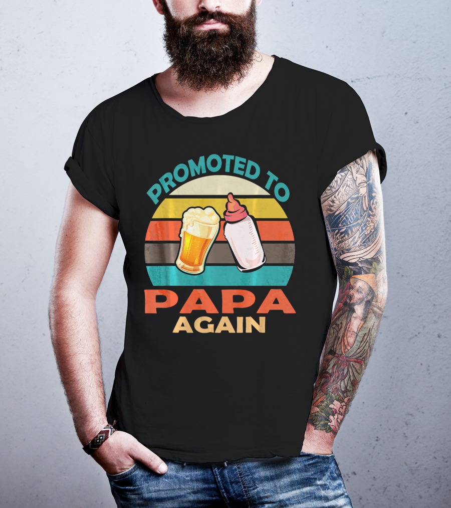 Promoted To Papa Again Vintage Beer And Baby Bottle T-Shirt