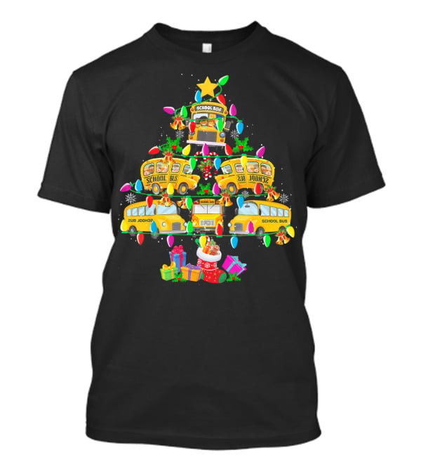 School Bus Driver Holiday Tree With Festive Lights And Gifts T-Shirt