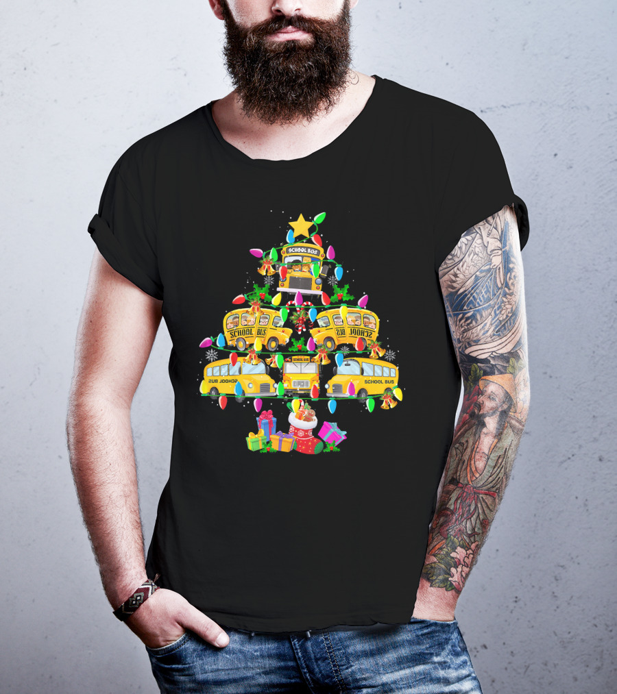 School Bus Driver Holiday Tree With Festive Lights And Gifts T-Shirt