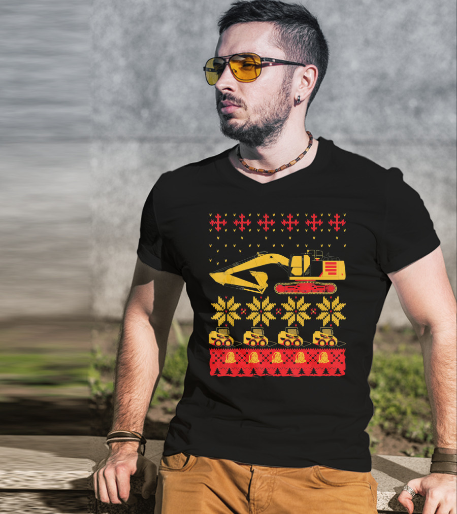 Construction Excavator Christmas T-Shirt