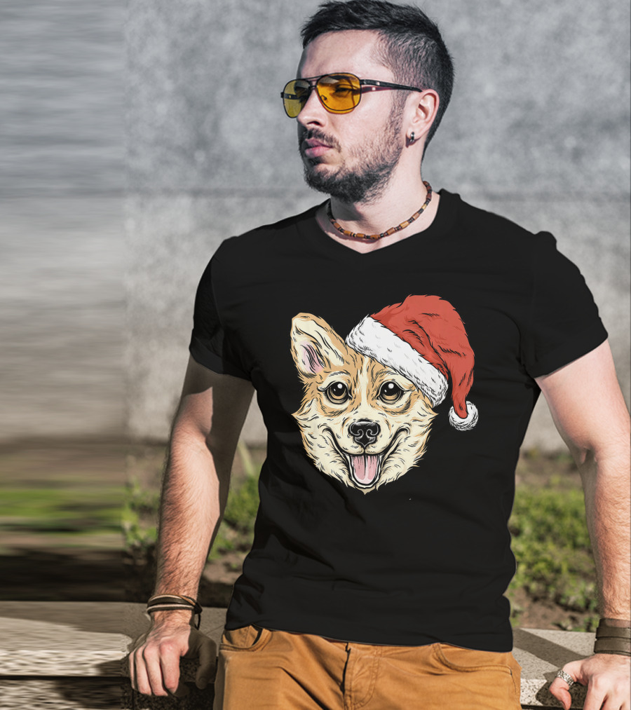 Corgi Dog Santa Hat Funny Christmas Corgi T-Shirt