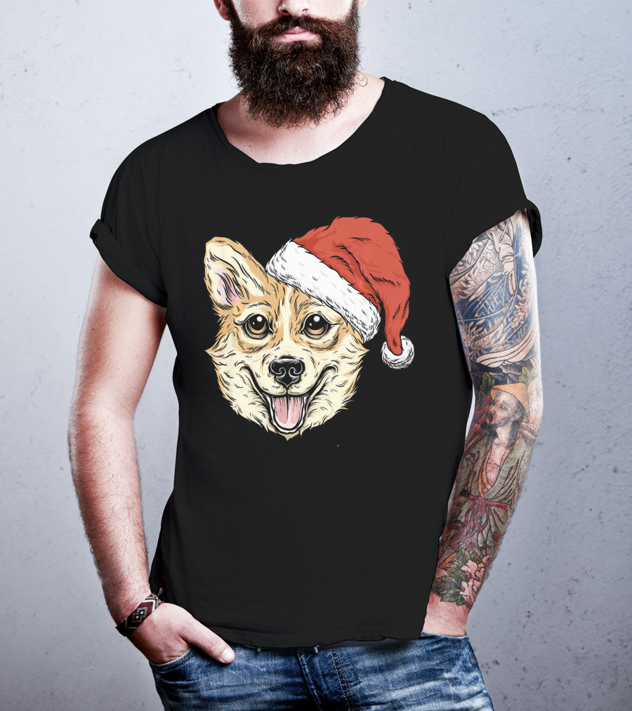 Corgi Dog Santa Hat Funny Christmas Corgi T-Shirt