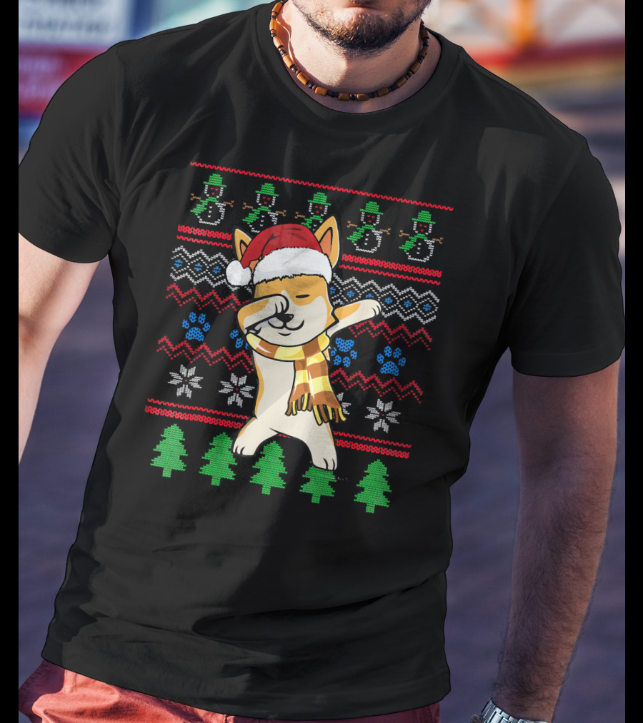 Corgi Dabbing Santa Hat Ugly Christmas T-Shirt