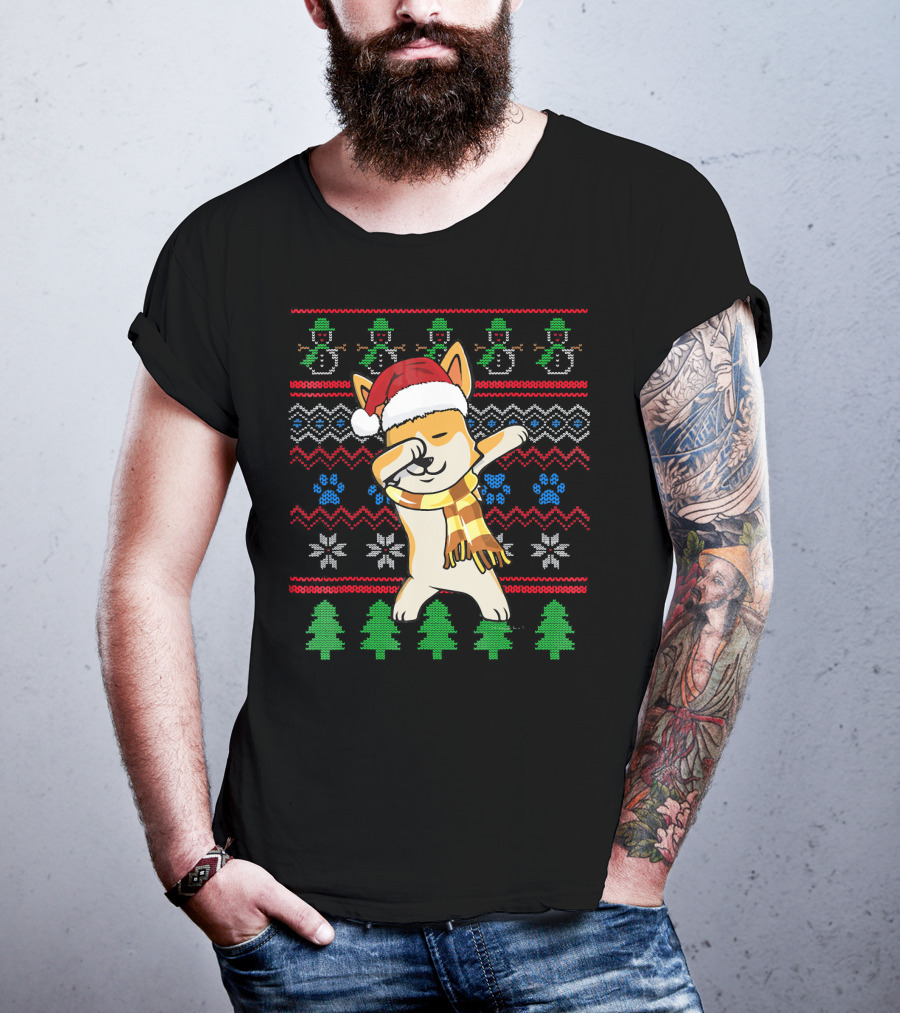 Corgi Dabbing Santa Hat Ugly Christmas T-Shirt