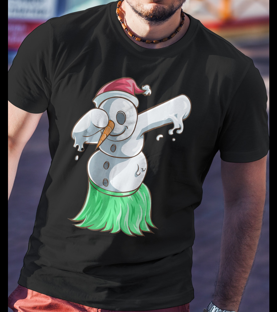 Christmas In July Dabbing Snowman Tropical Hula Dance T-Shirt
