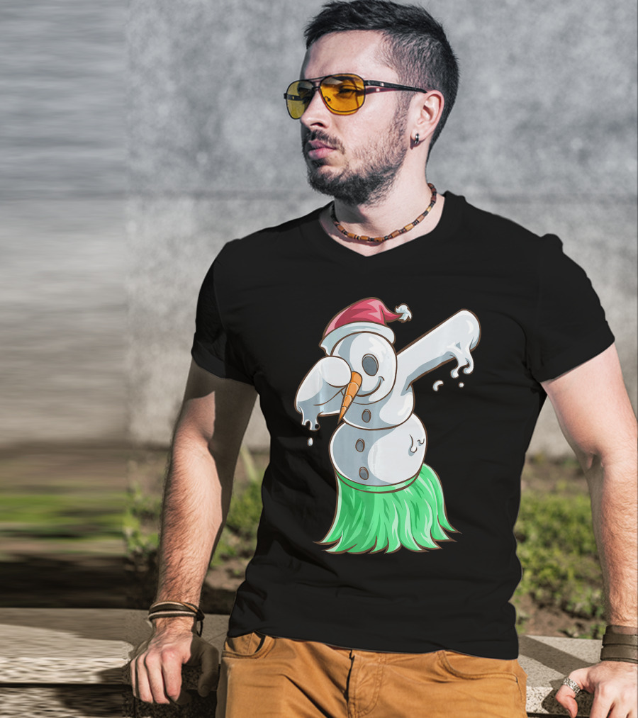Christmas In July Dabbing Snowman Tropical Hula Dance T-Shirt