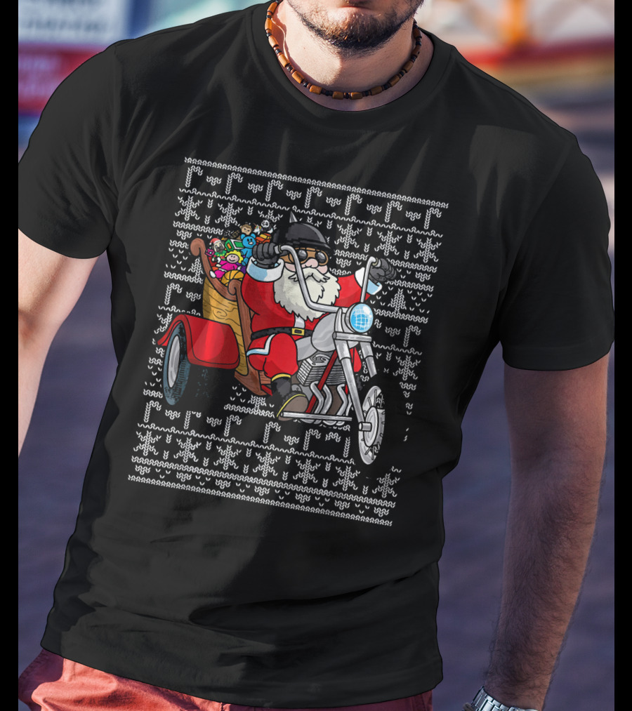 Santa Claus Riding Motorcycle Trike With Christmas Toys T-Shirt