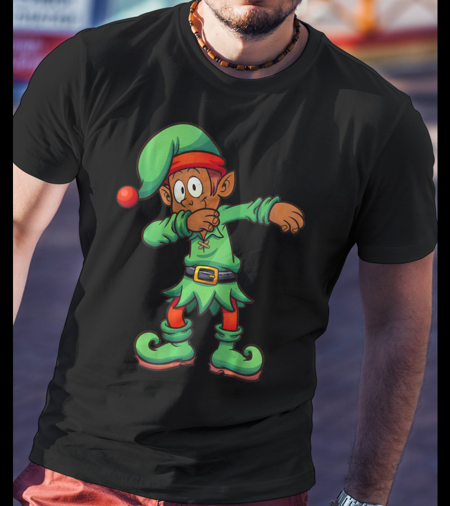 Dabbing Black Elf For Christmas Holiday Fun T-Shirt