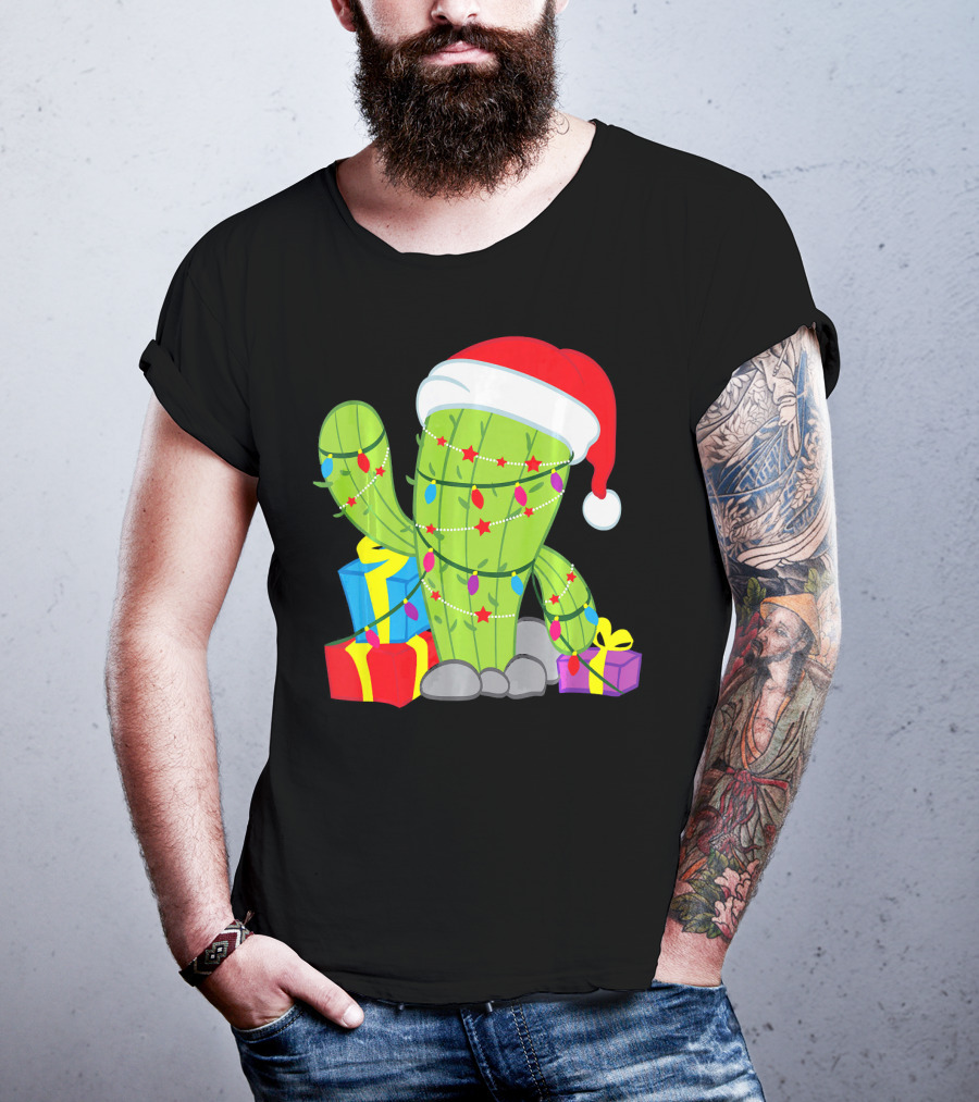 Cactus Tree Santa Hat Christmas Presents Mexican T-Shirt