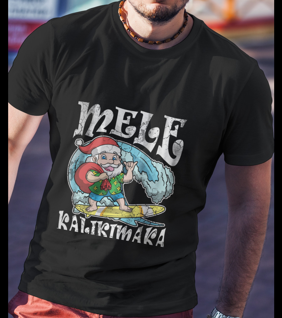 Merry Christmas Mele Kalikimaka Surfing Santa T-Shirt