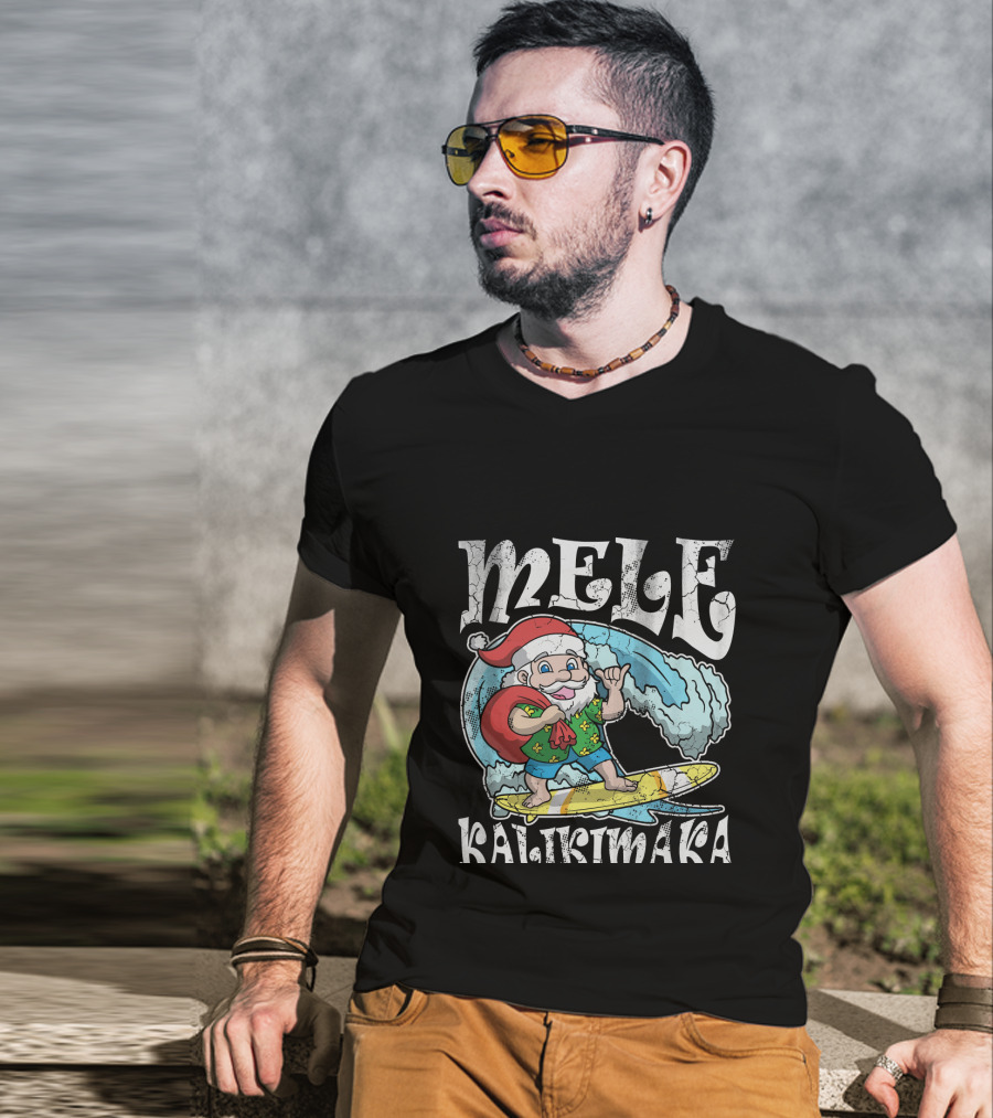 Merry Christmas Mele Kalikimaka Surfing Santa T-Shirt