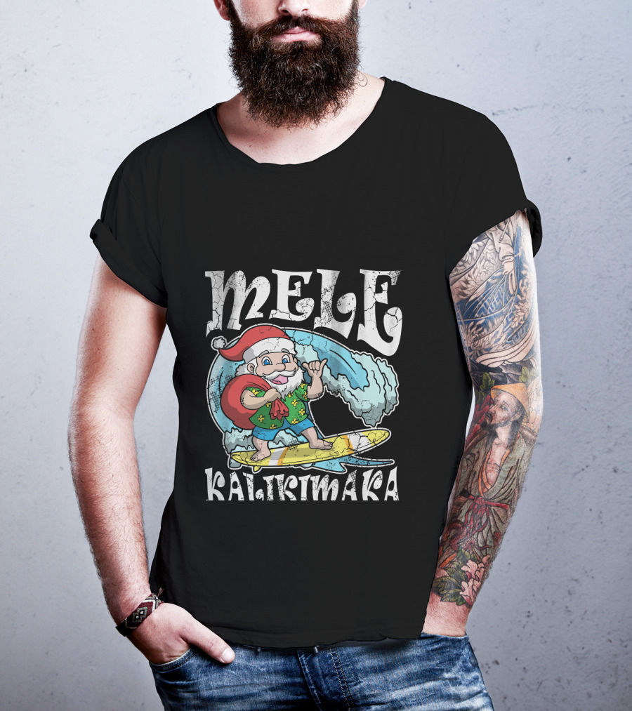 Merry Christmas Mele Kalikimaka Surfing Santa T-Shirt