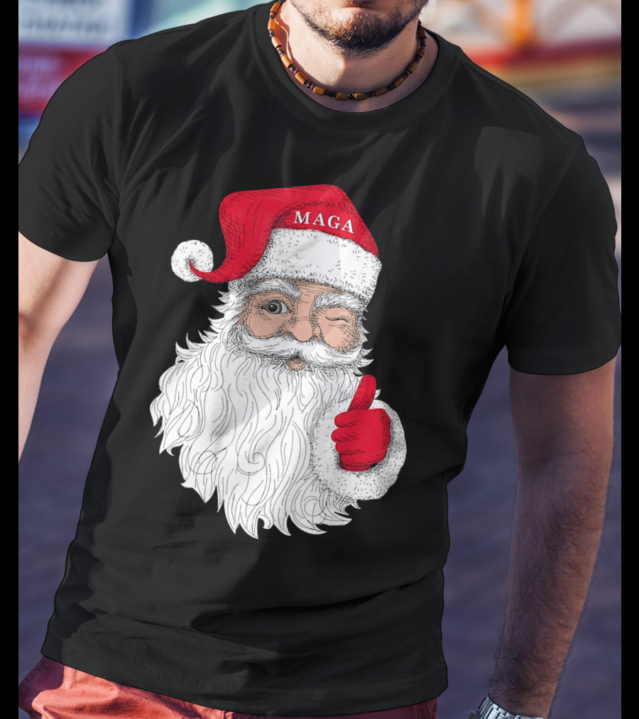Santa Claus Winking In MAGA Hat With Thumbs Up T-Shirt