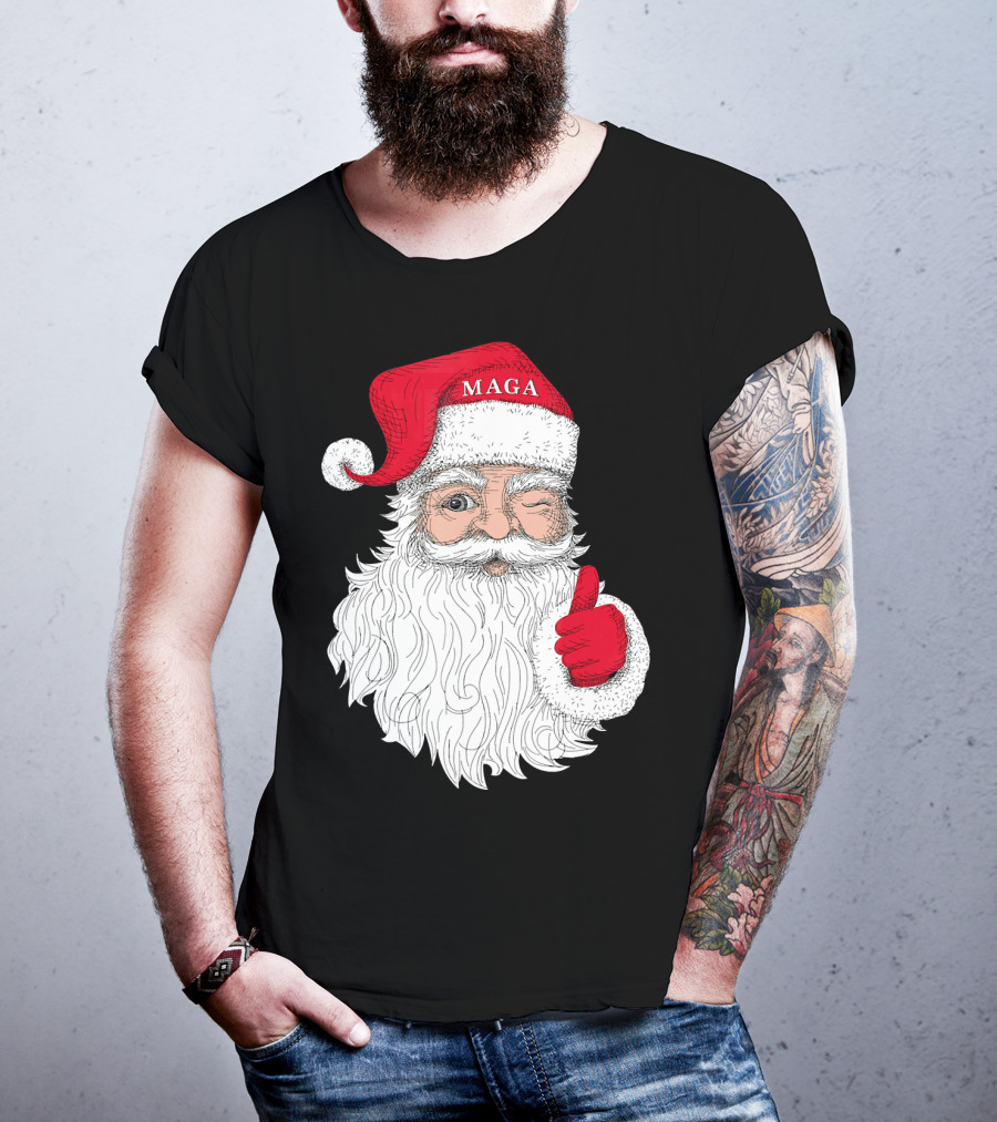 Santa Claus Winking In MAGA Hat With Thumbs Up T-Shirt