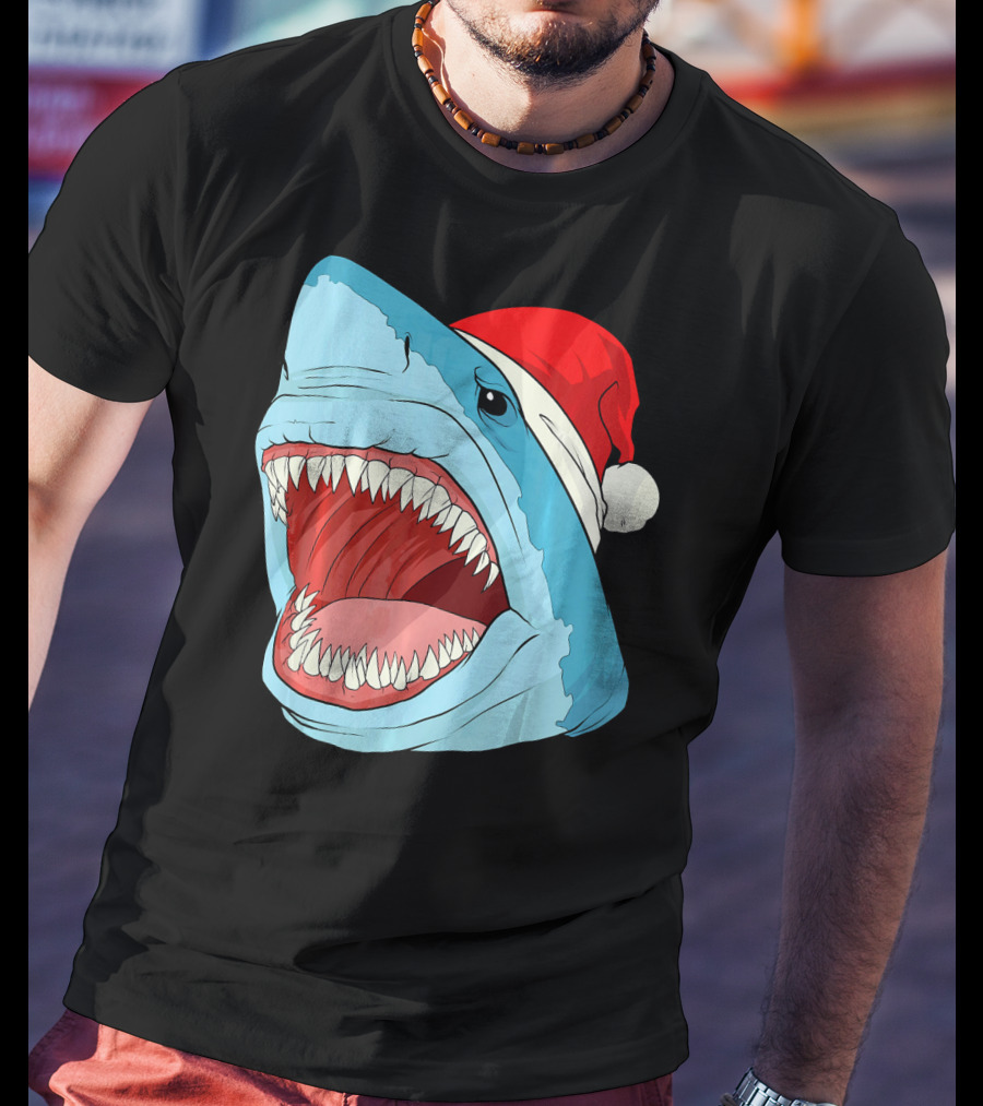 Santa Jaws Cool Christmas Shark Holiday Humor T-Shirt