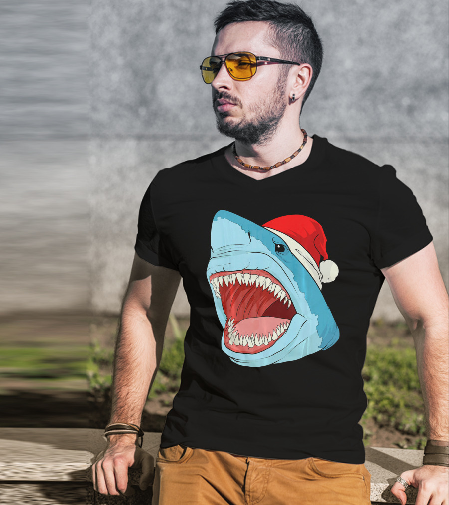 Santa Jaws Cool Christmas Shark Holiday Humor T-Shirt