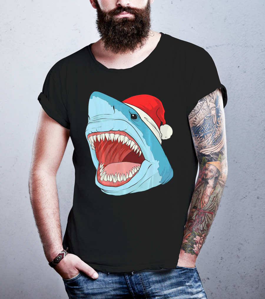 Santa Jaws Cool Christmas Shark Holiday Humor T-Shirt