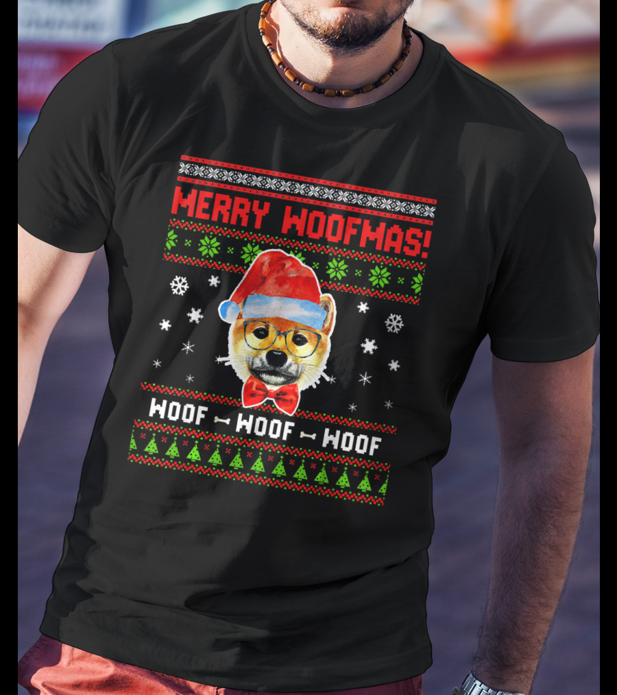 Merry Woofmas Shiba Inu Dog Woof Woof Woof Christmas T-Shirt