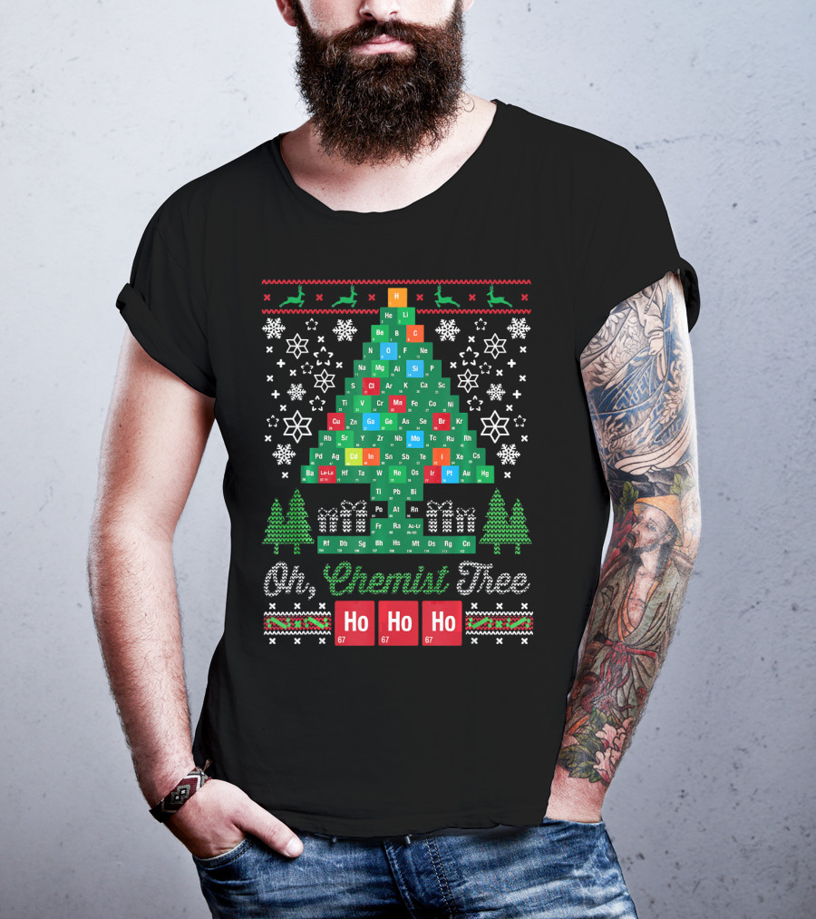 Oh Chemist Tree Merry Christmas Ho Ho Ho Periodic Table Elements T-Shirt