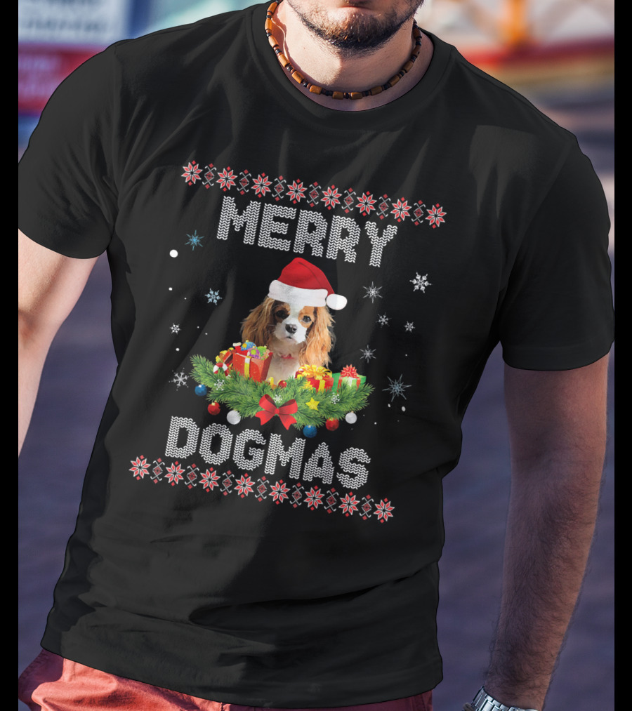 Merry Dogmas Cavalier King Charles Spaniel Christmas Santa Hat Holiday T-Shirt