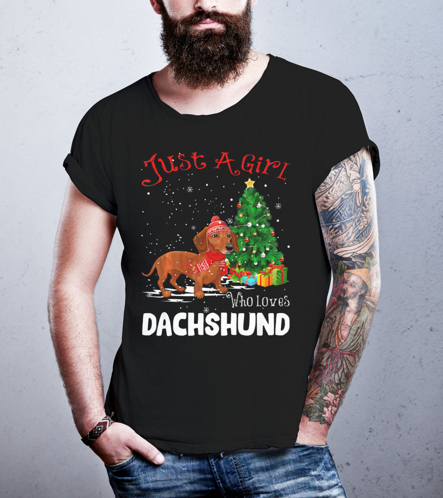 Just A Girl Who Loves Dachshund Christmas Tree Snowflakes T-Shirt