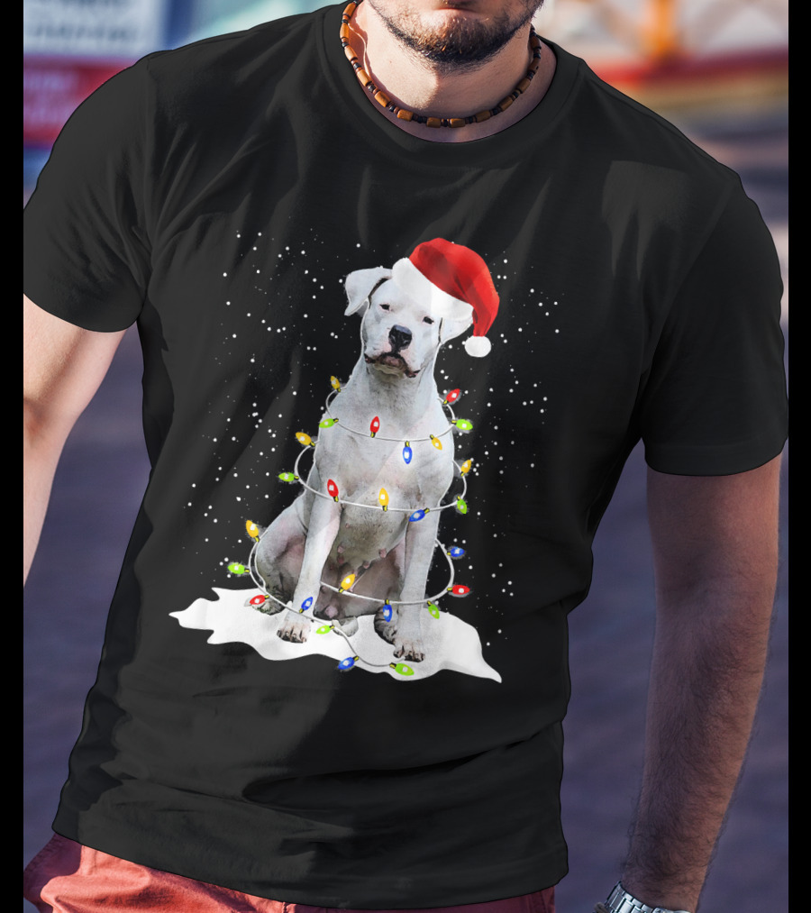 Dogo Argentino Christmas Lights Santa Hat Snow Holiday T-Shirt