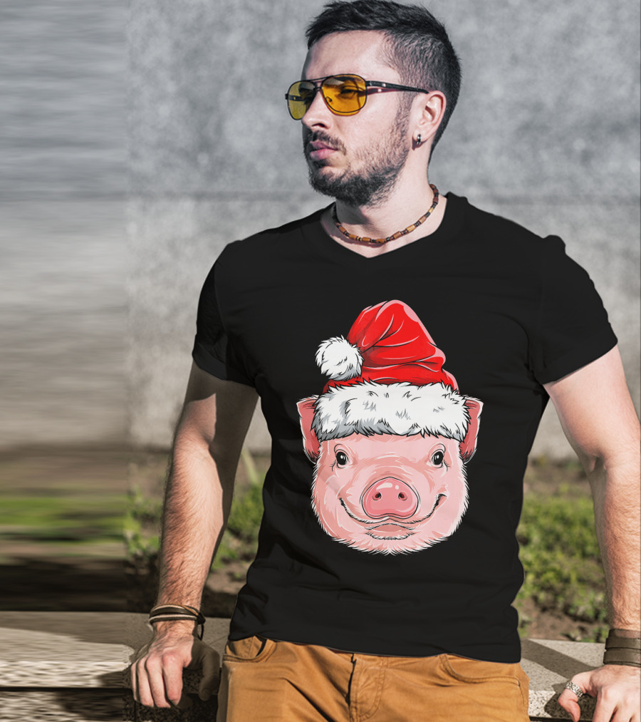Pig Santa Christmas Santa Hat T-Shirt