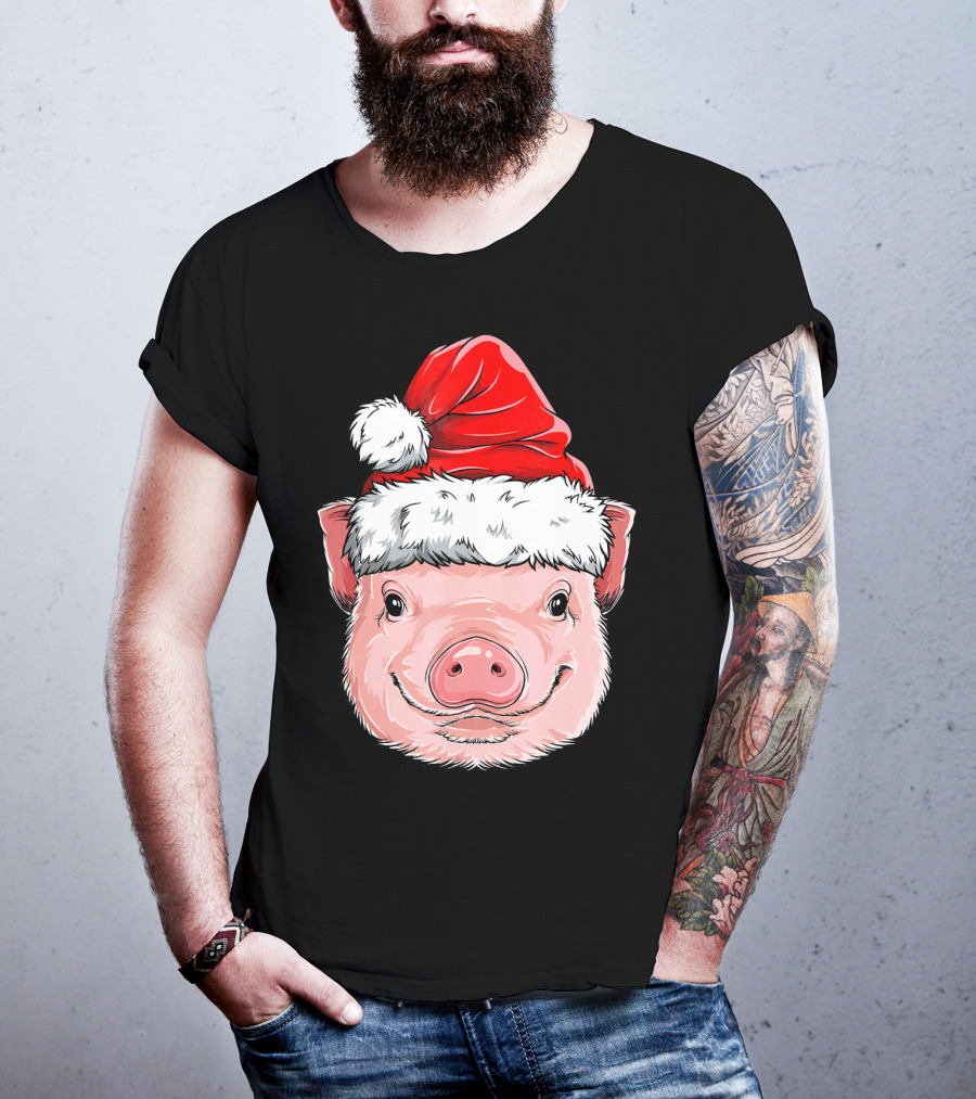 Pig Santa Christmas Santa Hat T-Shirt