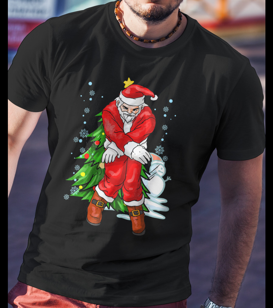 Santa Claus Funny Dance Holiday Christmas Tree Snowman T-Shirt