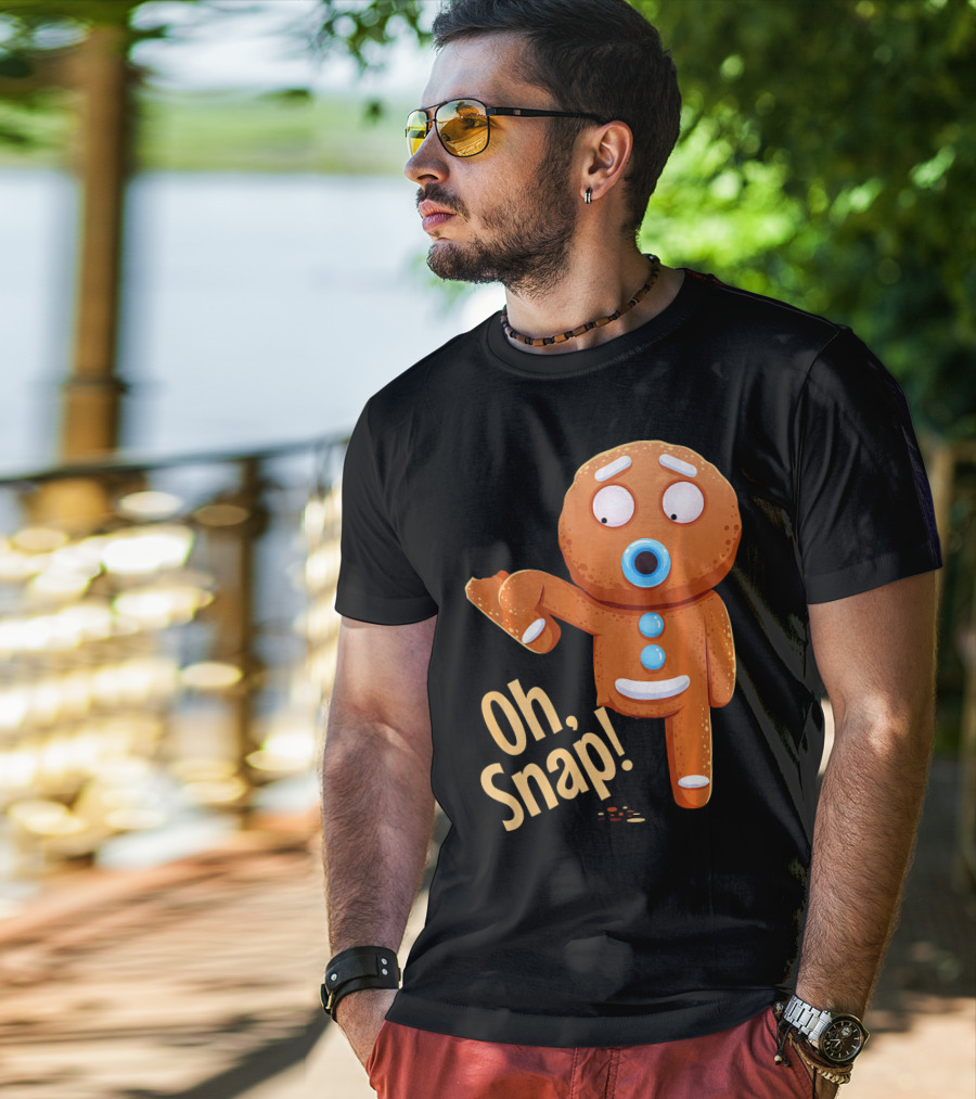 Oh Snap Gingerbread Cookie Cartoon With Missing Leg And Shocked Expression T-Shirt