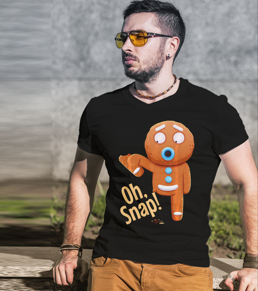Oh Snap Gingerbread Cookie Cartoon With Missing Leg And Shocked Expression T-Shirt