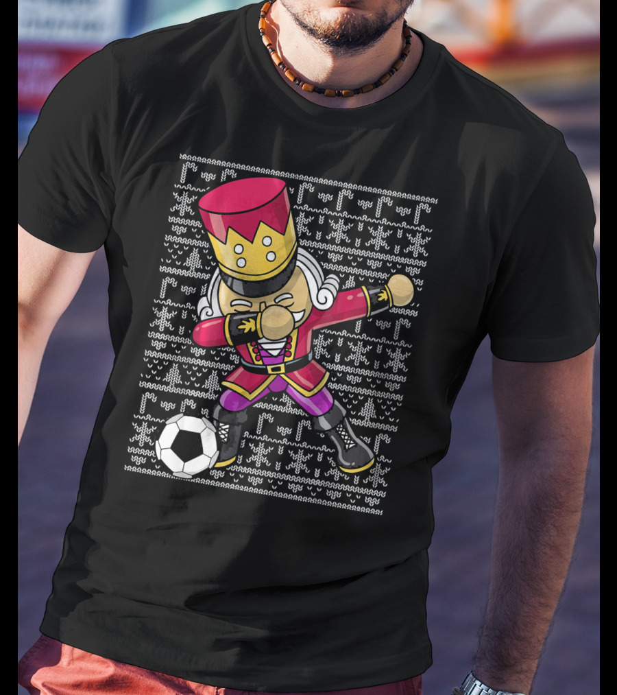 Dabbing Nutcracker Soccer Dab Ugly Christmas T-Shirt