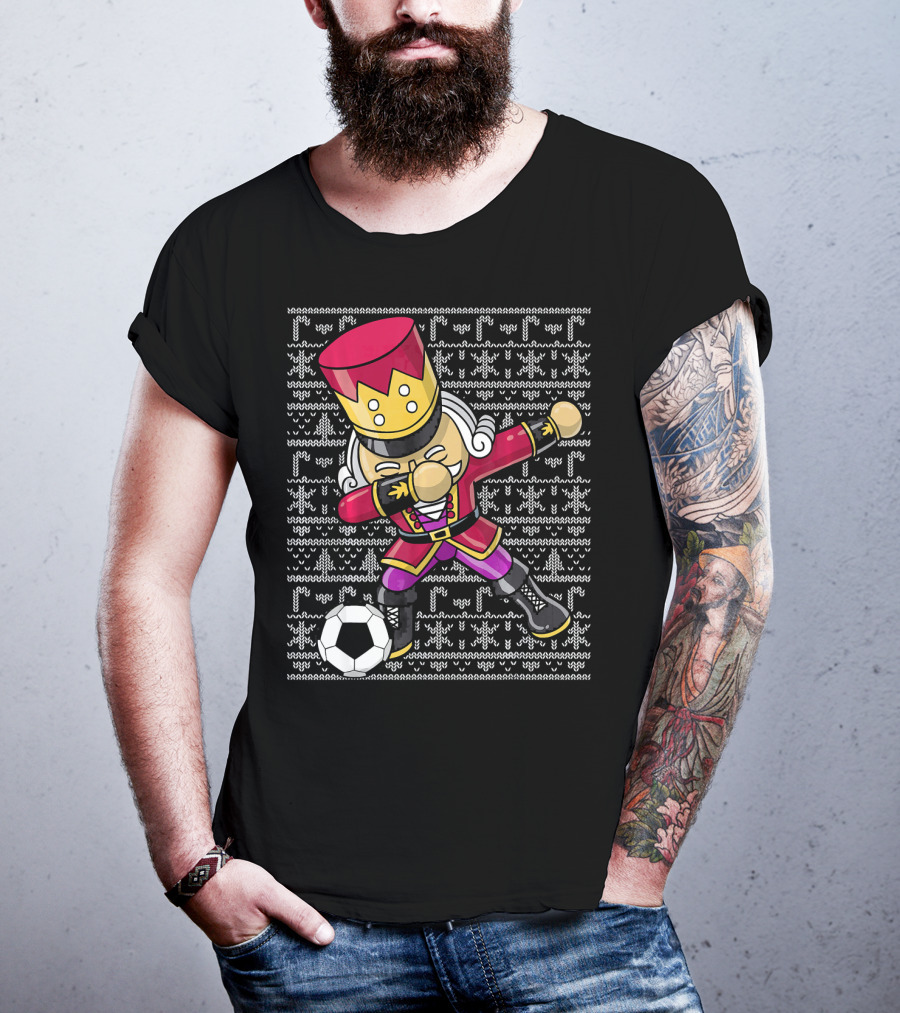 Dabbing Nutcracker Soccer Dab Ugly Christmas T-Shirt